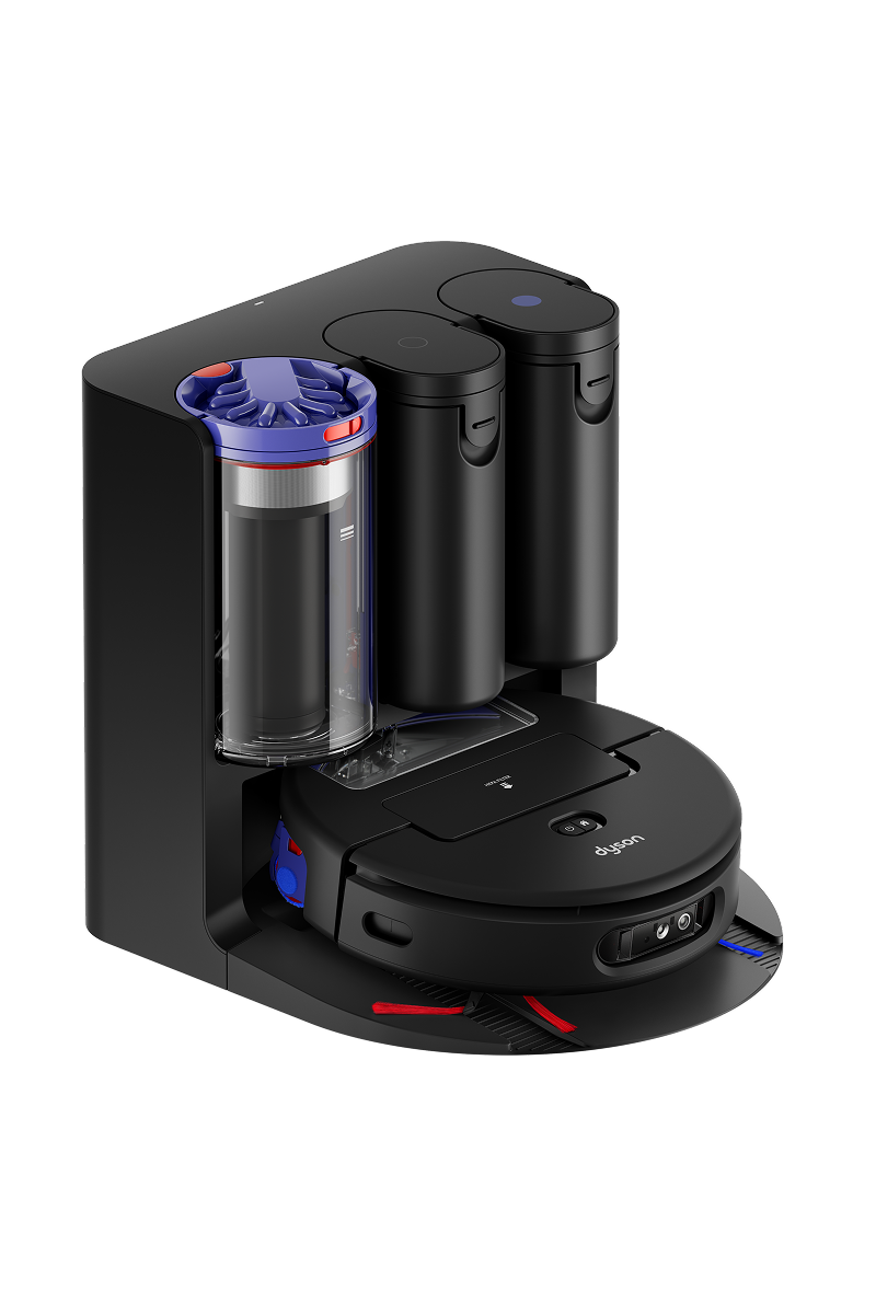 Robotdammsugaren Dyson Spot+Scrub Ai i sin dockningsstation.